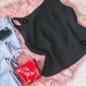 Donna Morgan Vintage Black Top With Velvet Floral Detail And Button Back Size 10